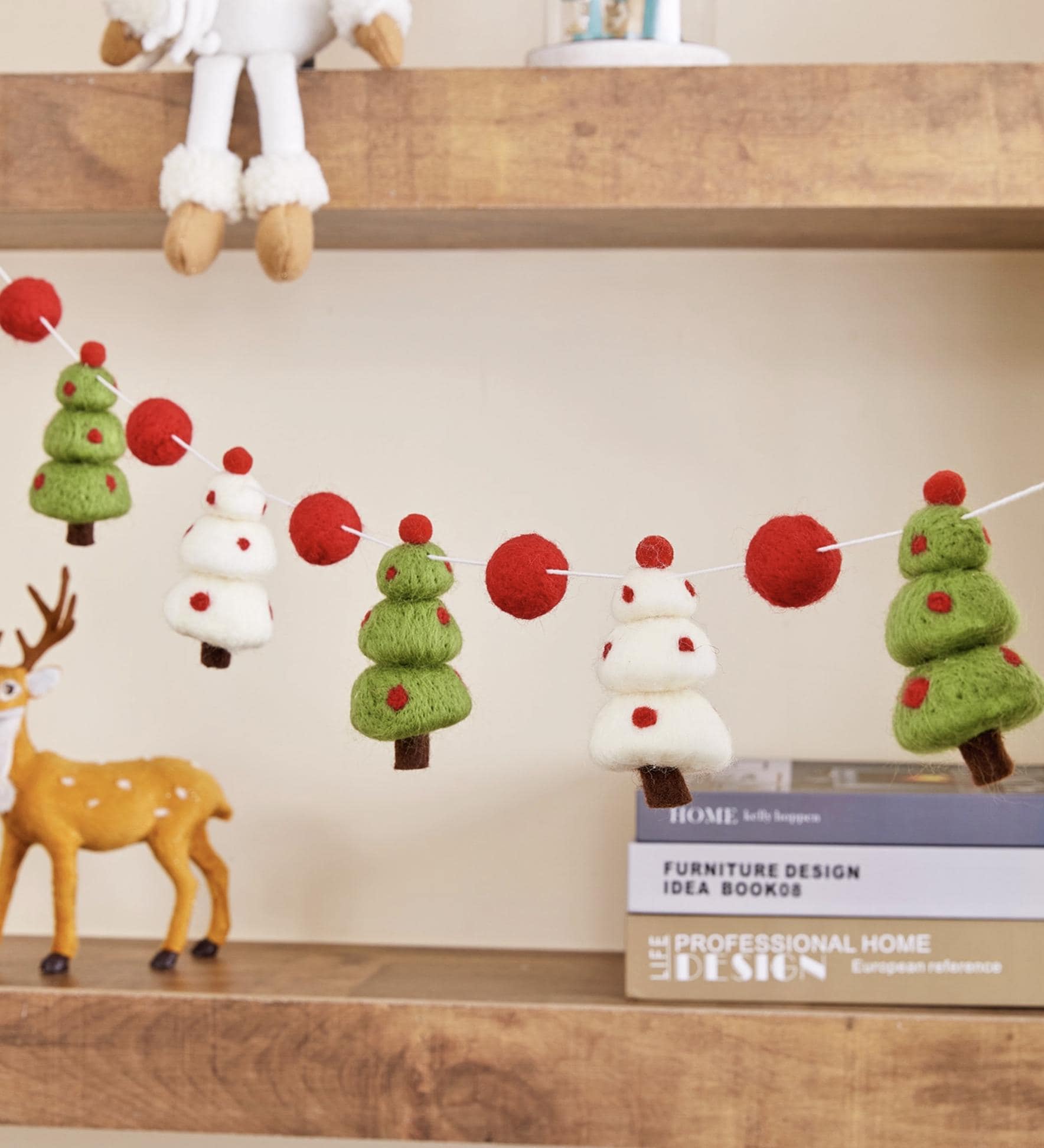 Christmas Garland Felt Ball Santa & Pine Tree Hanging