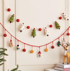 Christmas Garland Felt Ball Santa & Pine Tree Hanging