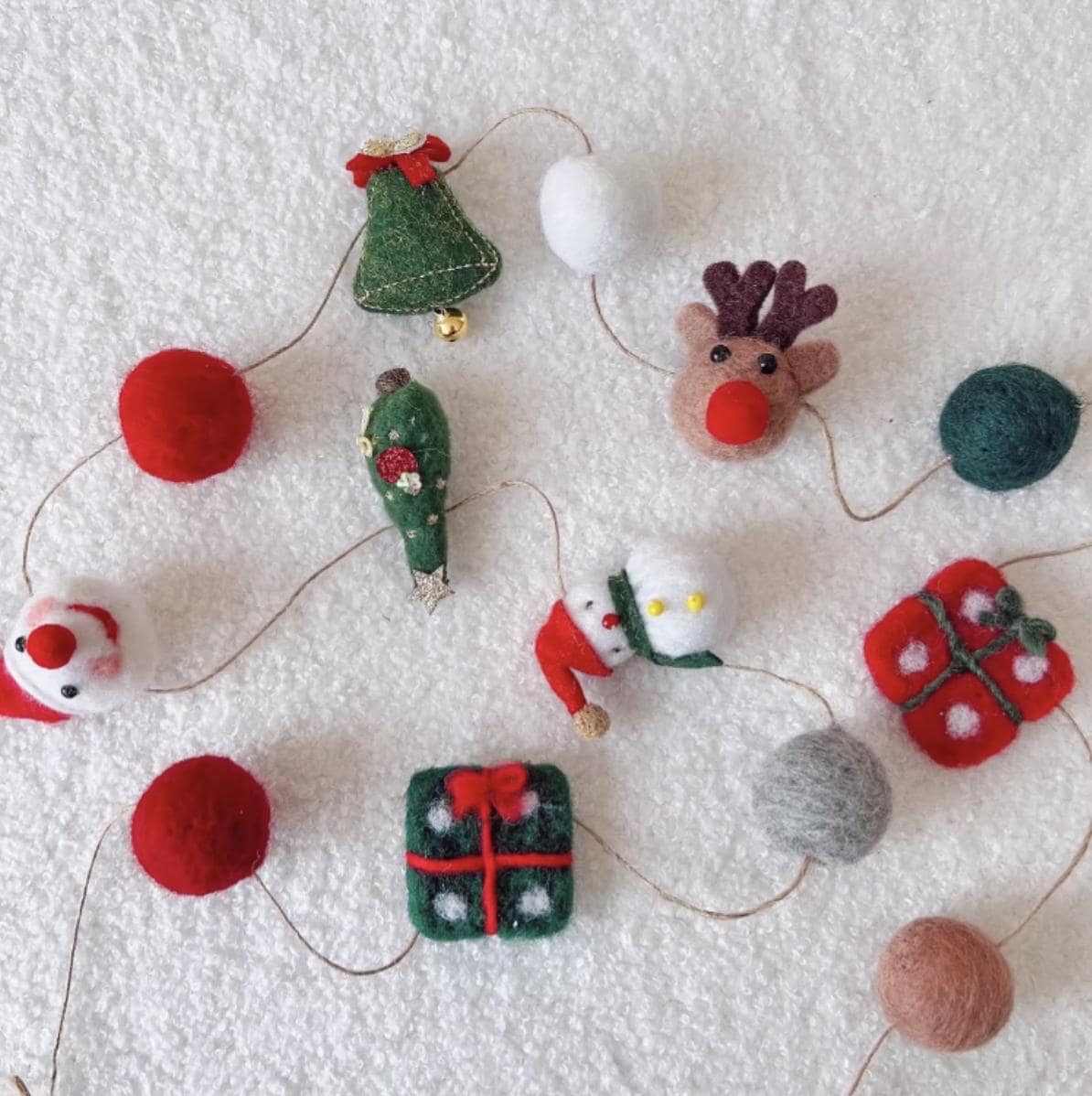 Christmas Garland Felt Ball Santa & Pine Tree Hanging