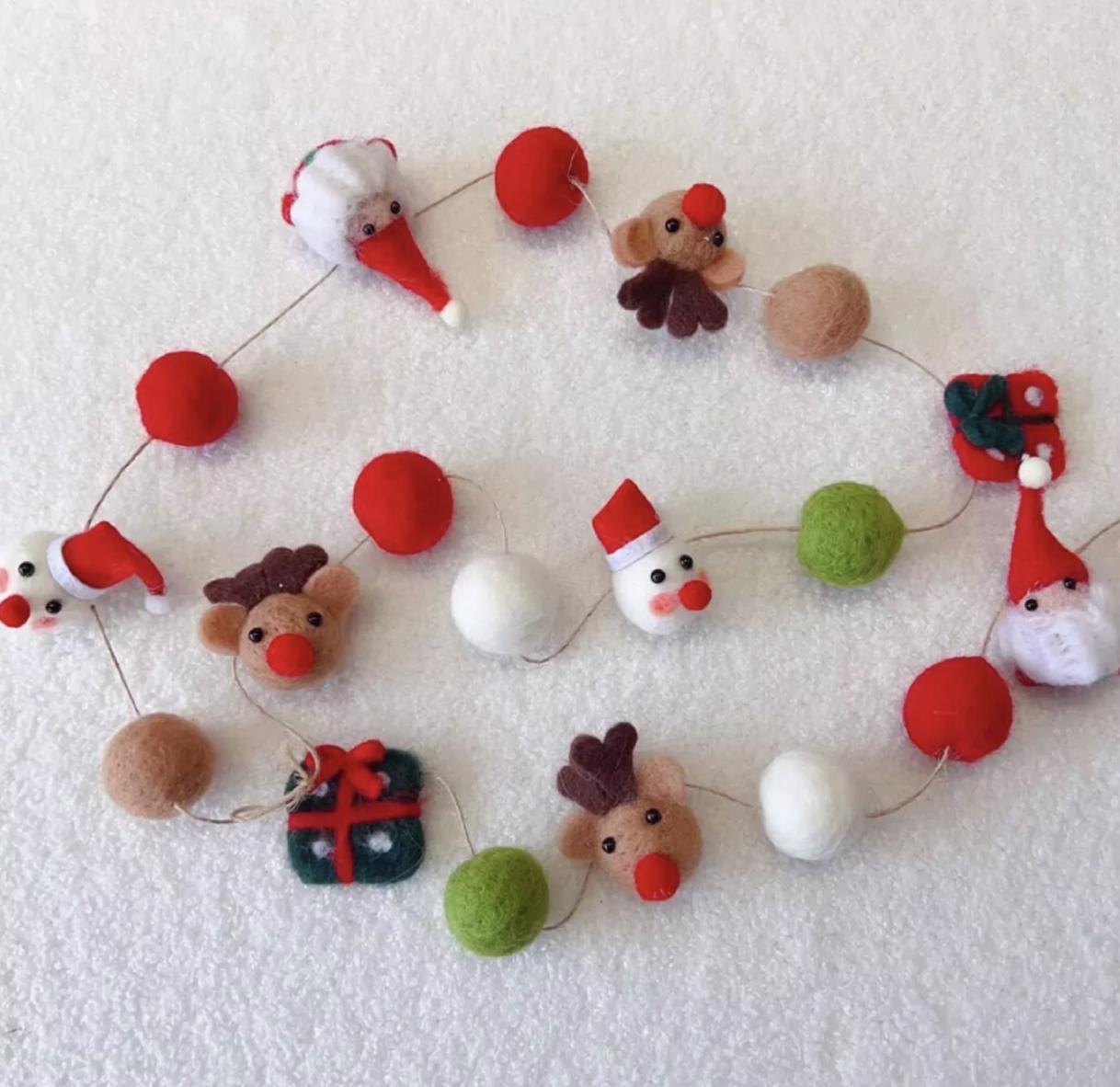 Christmas Garland Felt Ball Santa & Pine Tree Hanging