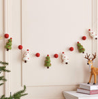 Christmas Garland Felt Ball Santa & Pine Tree Hanging