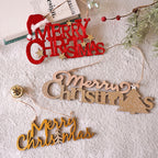 Wooden Christmas Letter Ornaments with Flocked Stars & Santa Hats, Holiday Tree Hanging Decor, Xmas Alphabet Signs