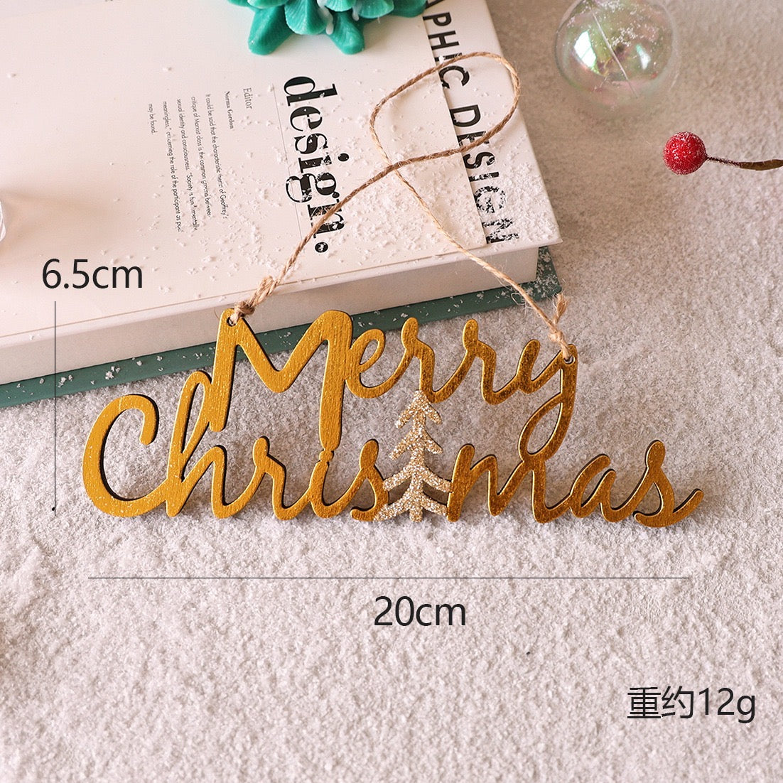 Wooden Christmas Letter Ornaments with Flocked Stars & Santa Hats, Holiday Tree Hanging Decor, Xmas Alphabet Signs