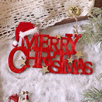 Wooden Christmas Letter Ornaments with Flocked Stars & Santa Hats, Holiday Tree Hanging Decor, Xmas Alphabet Signs