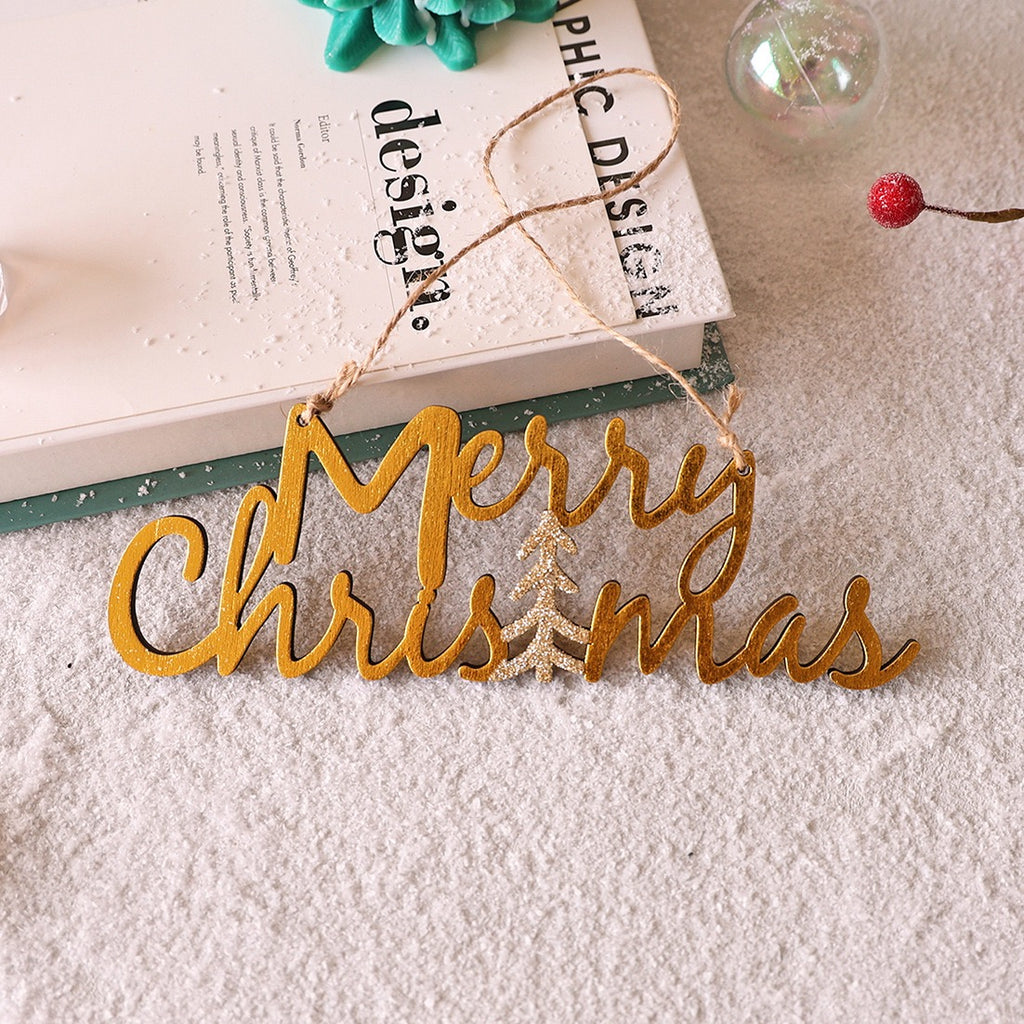 Wooden Christmas Letter Ornaments with Flocked Stars & Santa Hats, Holiday Tree Hanging Decor, Xmas Alphabet Signs