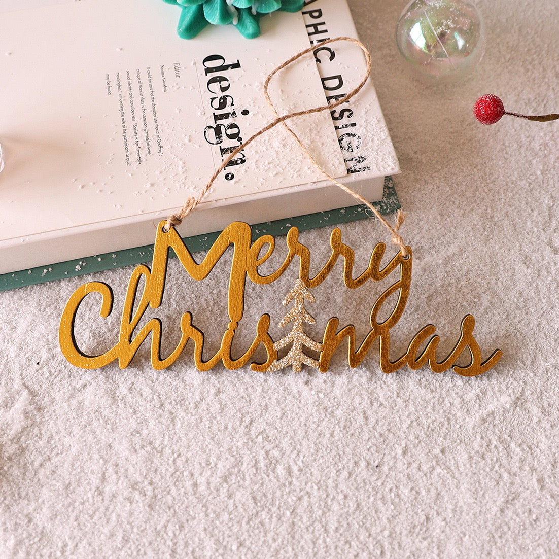 Wooden Christmas Letter Ornaments with Flocked Stars & Santa Hats, Holiday Tree Hanging Decor, Xmas Alphabet Signs