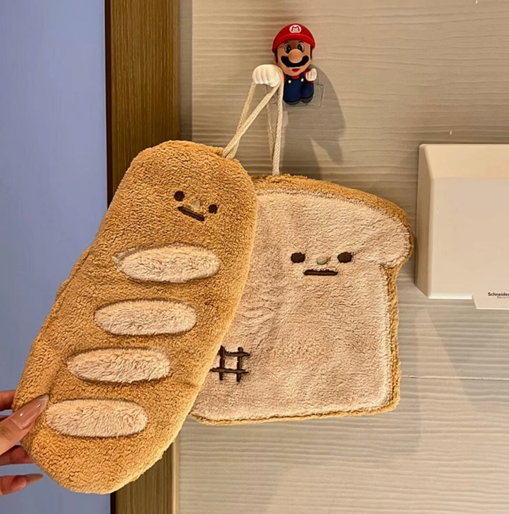 Cute Bread Hanging Hand Towel | Super Absorbent Thick Kitchen Towel | Soft Washroom & Bathroom Hand Drying Cloth | Adorable Home Gift