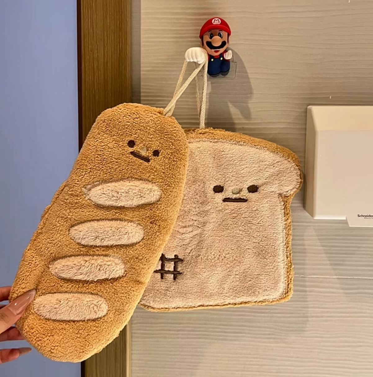 Cute Bread Hanging Hand Towel | Super Absorbent Thick Kitchen Towel | Soft Washroom & Bathroom Hand Drying Cloth | Adorable Home Gift