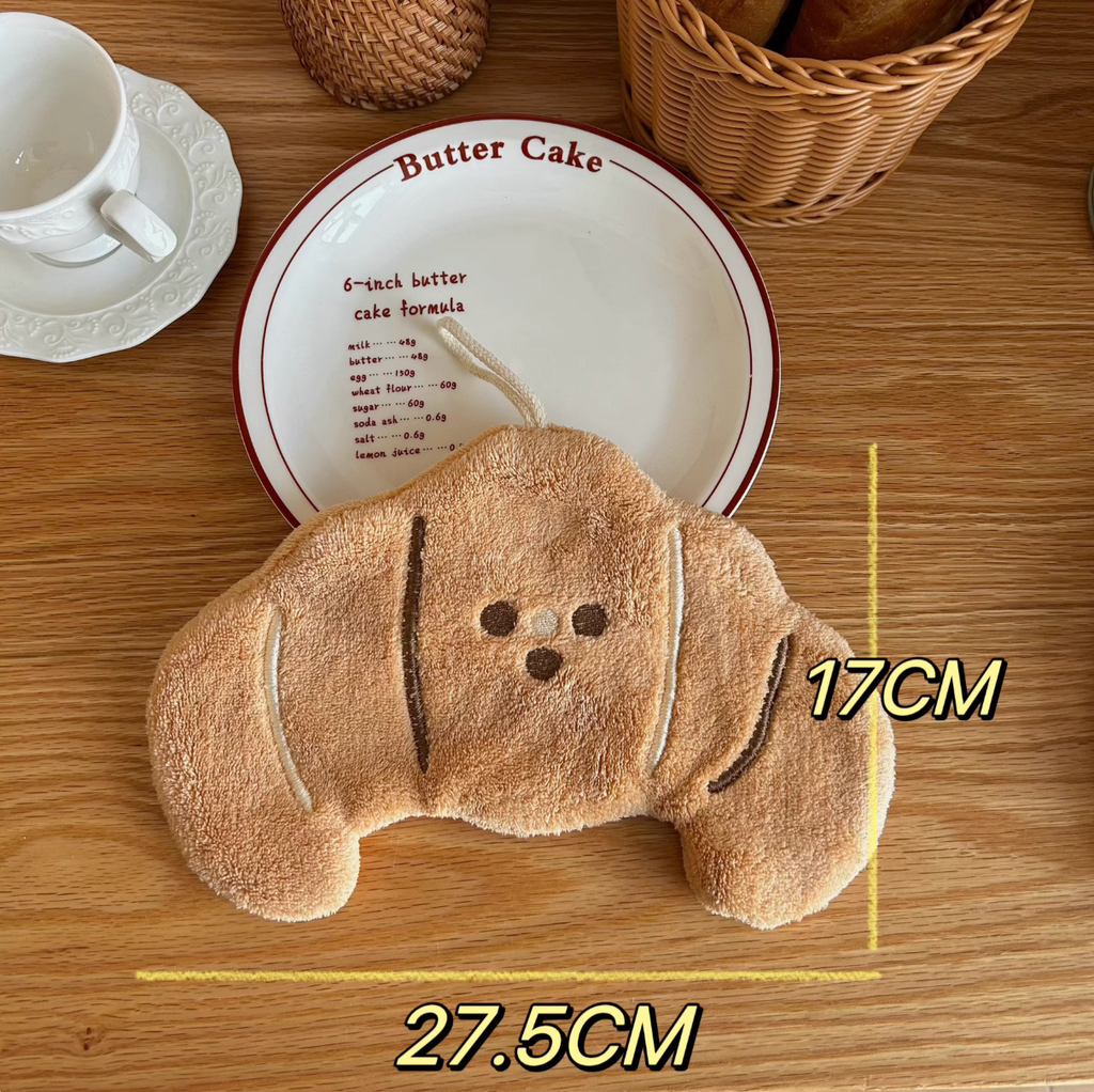 Cute Bread Hanging Hand Towel | Super Absorbent Thick Kitchen Towel | Soft Washroom & Bathroom Hand Drying Cloth | Adorable Home Gift