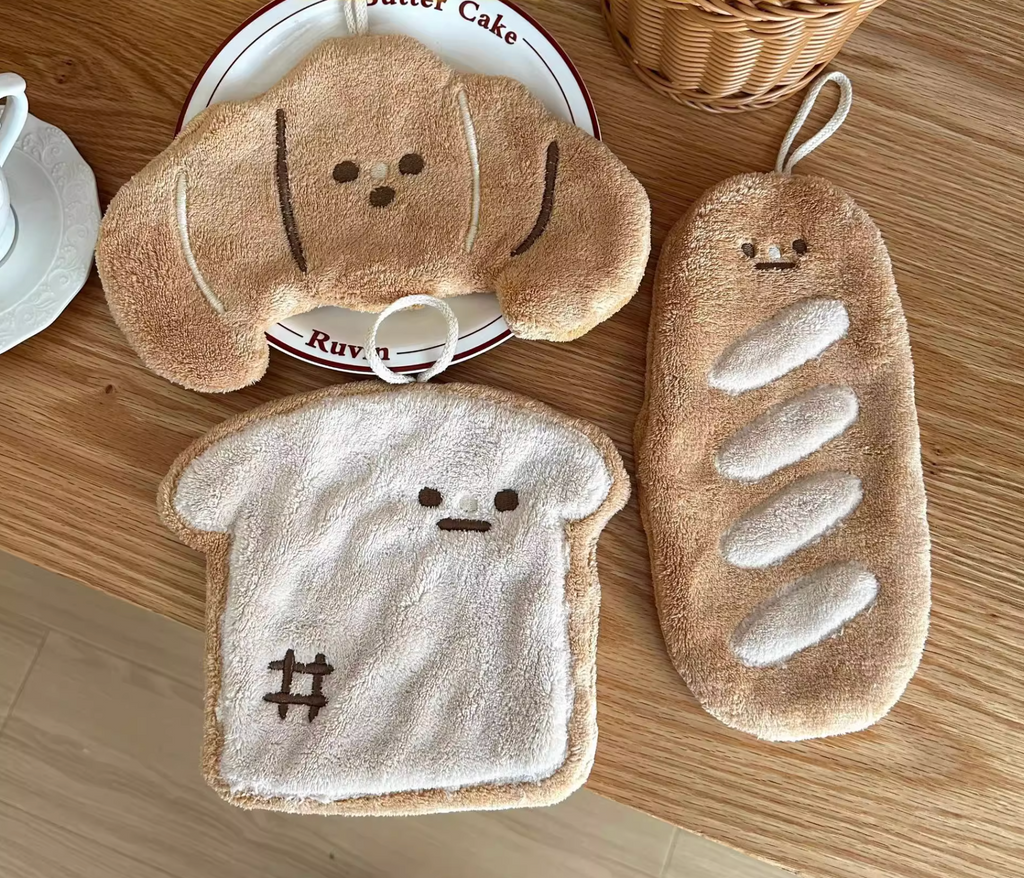Cute Bread Hanging Hand Towel | Super Absorbent Thick Kitchen Towel | Soft Washroom & Bathroom Hand Drying Cloth | Adorable Home Gift