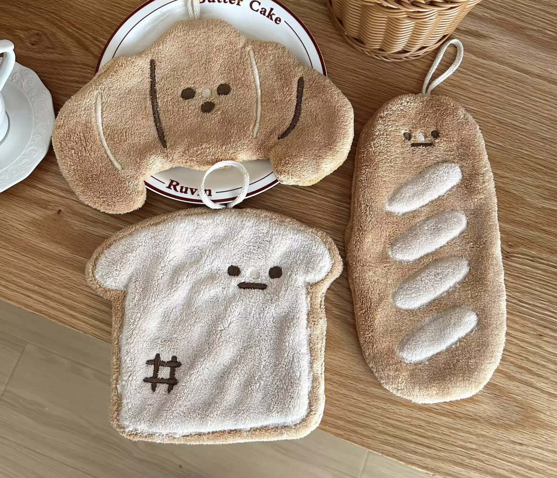 Cute Bread Hanging Hand Towel | Super Absorbent Thick Kitchen Towel | Soft Washroom & Bathroom Hand Drying Cloth | Adorable Home Gift