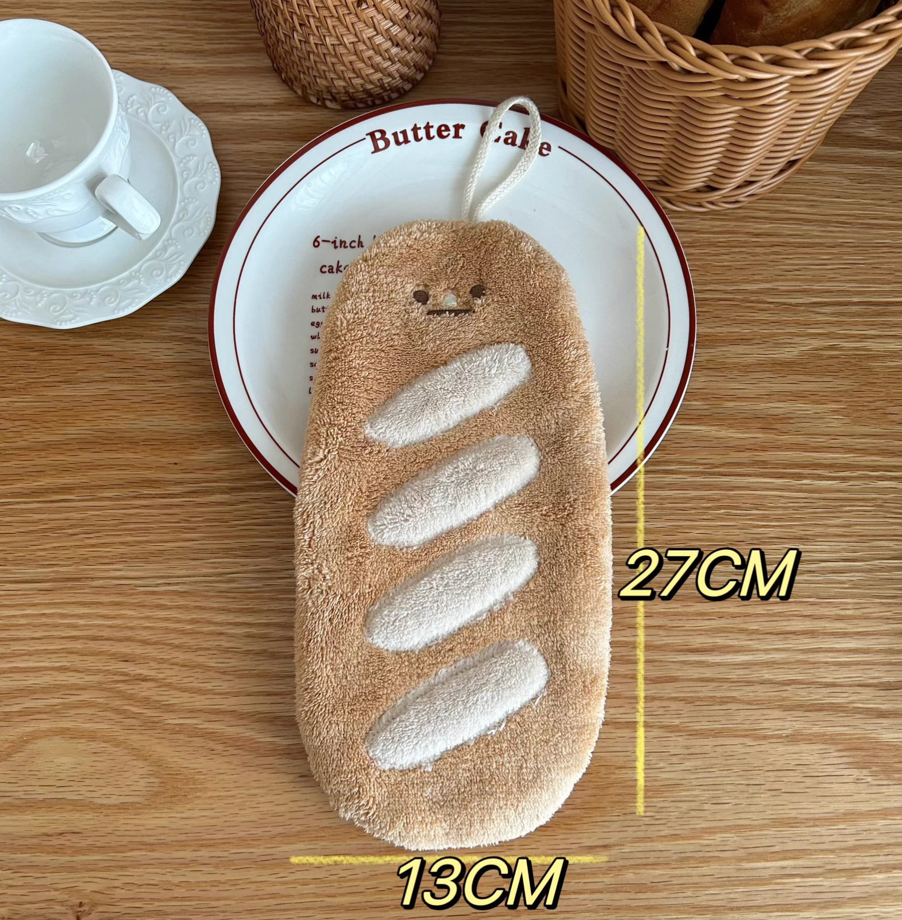 Cute Bread Hanging Hand Towel | Super Absorbent Thick Kitchen Towel | Soft Washroom & Bathroom Hand Drying Cloth | Adorable Home Gift