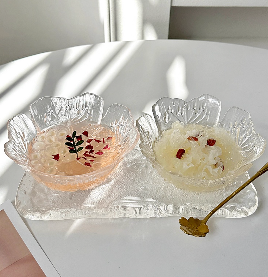 Glass Dessert Bowl Set | Fruit Bowl & Plates | Yogurt Bowl 220ml | Tableware Gift