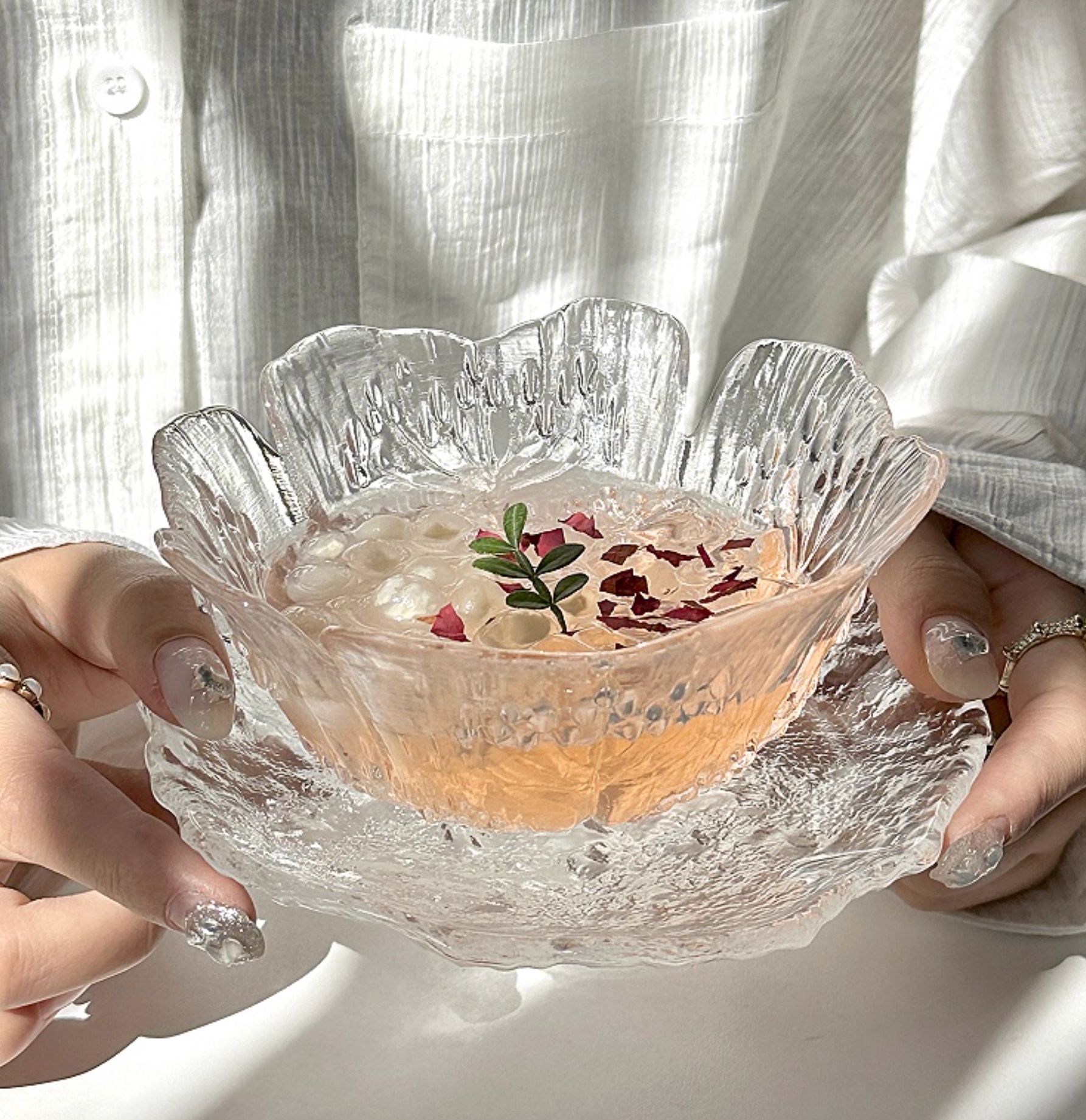 Glass Dessert Bowl Set | Fruit Bowl & Plates | Yogurt Bowl 220ml | Tableware Gift