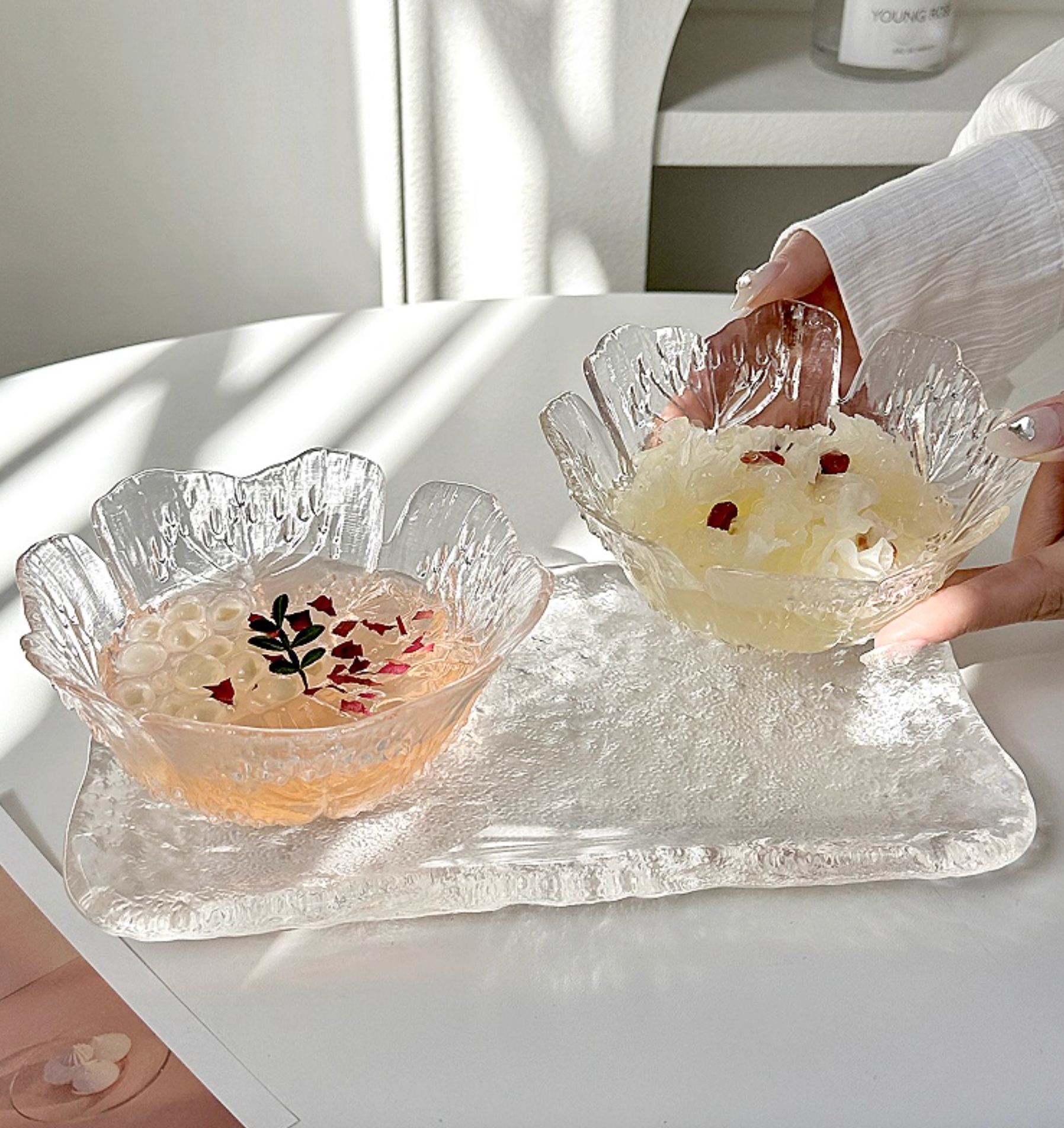 Glass Dessert Bowl Set | Fruit Bowl & Plates | Yogurt Bowl 220ml | Tableware Gift