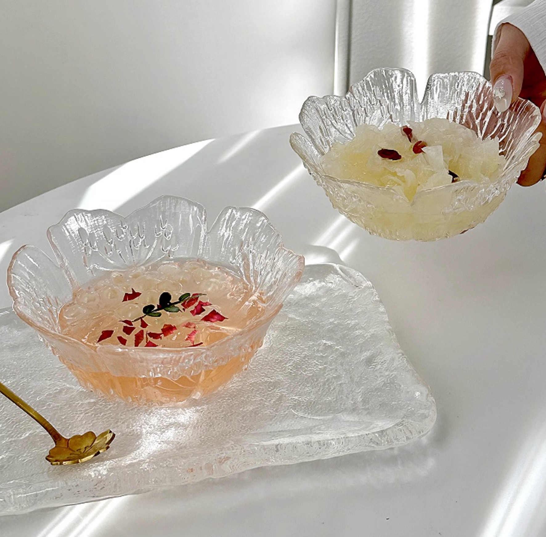 Glass Dessert Bowl Set | Fruit Bowl & Plates | Yogurt Bowl 220ml | Tableware Gift
