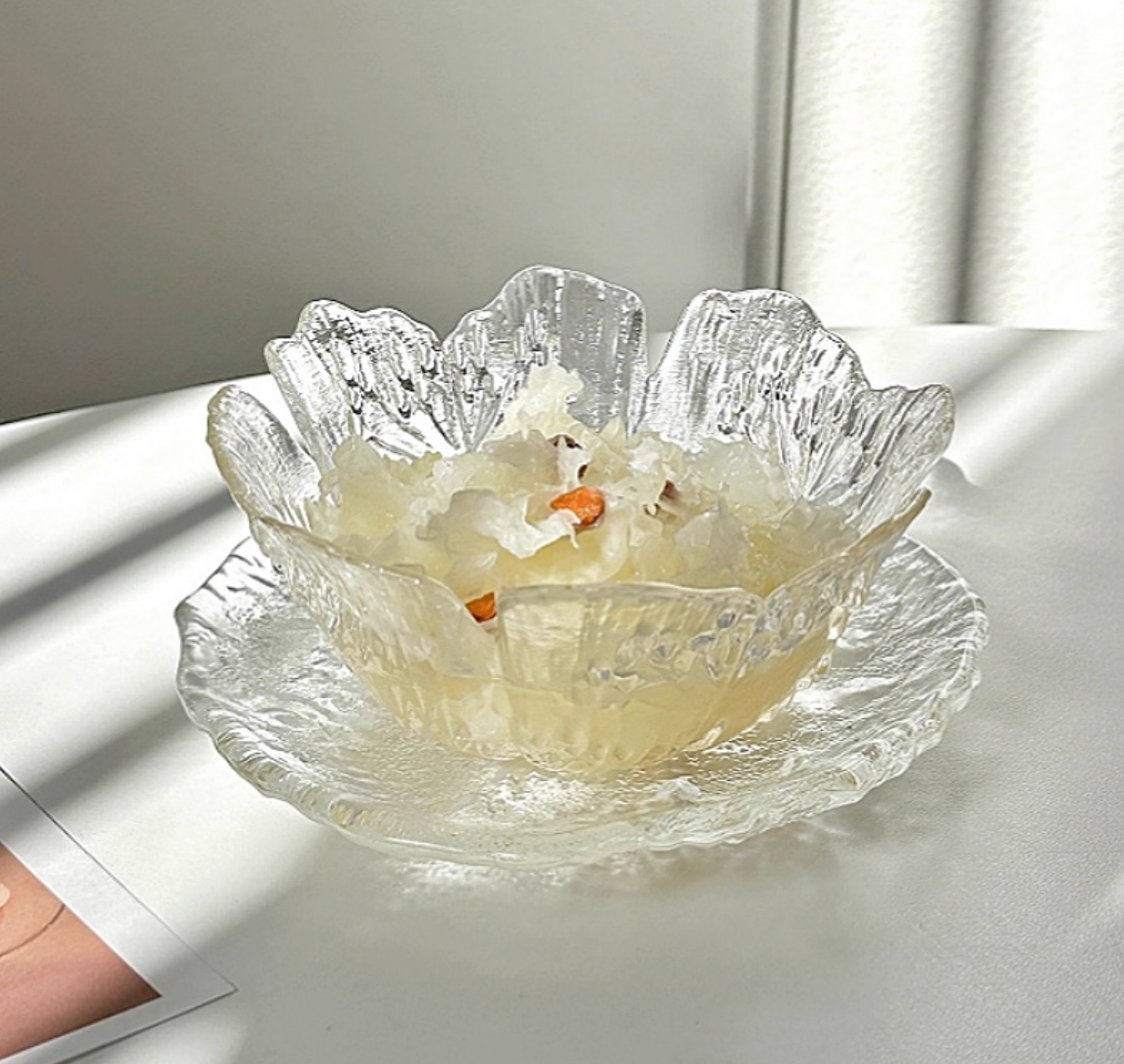 Glass Dessert Bowl Set | Fruit Bowl & Plates | Yogurt Bowl 220ml | Tableware Gift