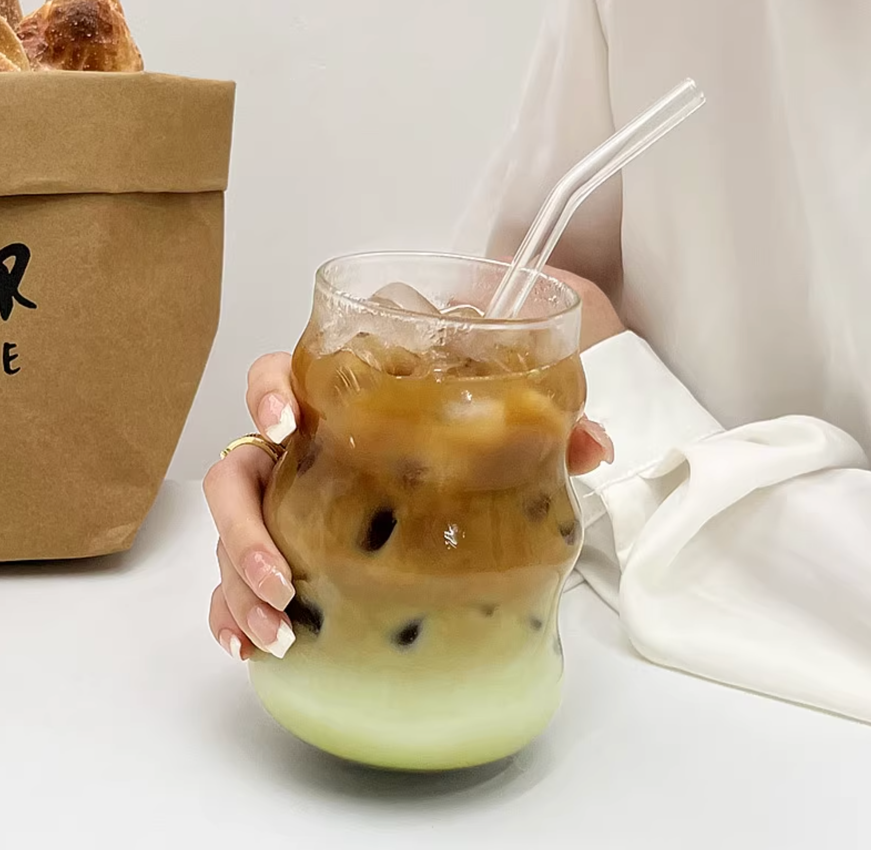 Cloud-Shaped Glass Cup | Aesthetic Iced Coffee Glass Cup - 530ml