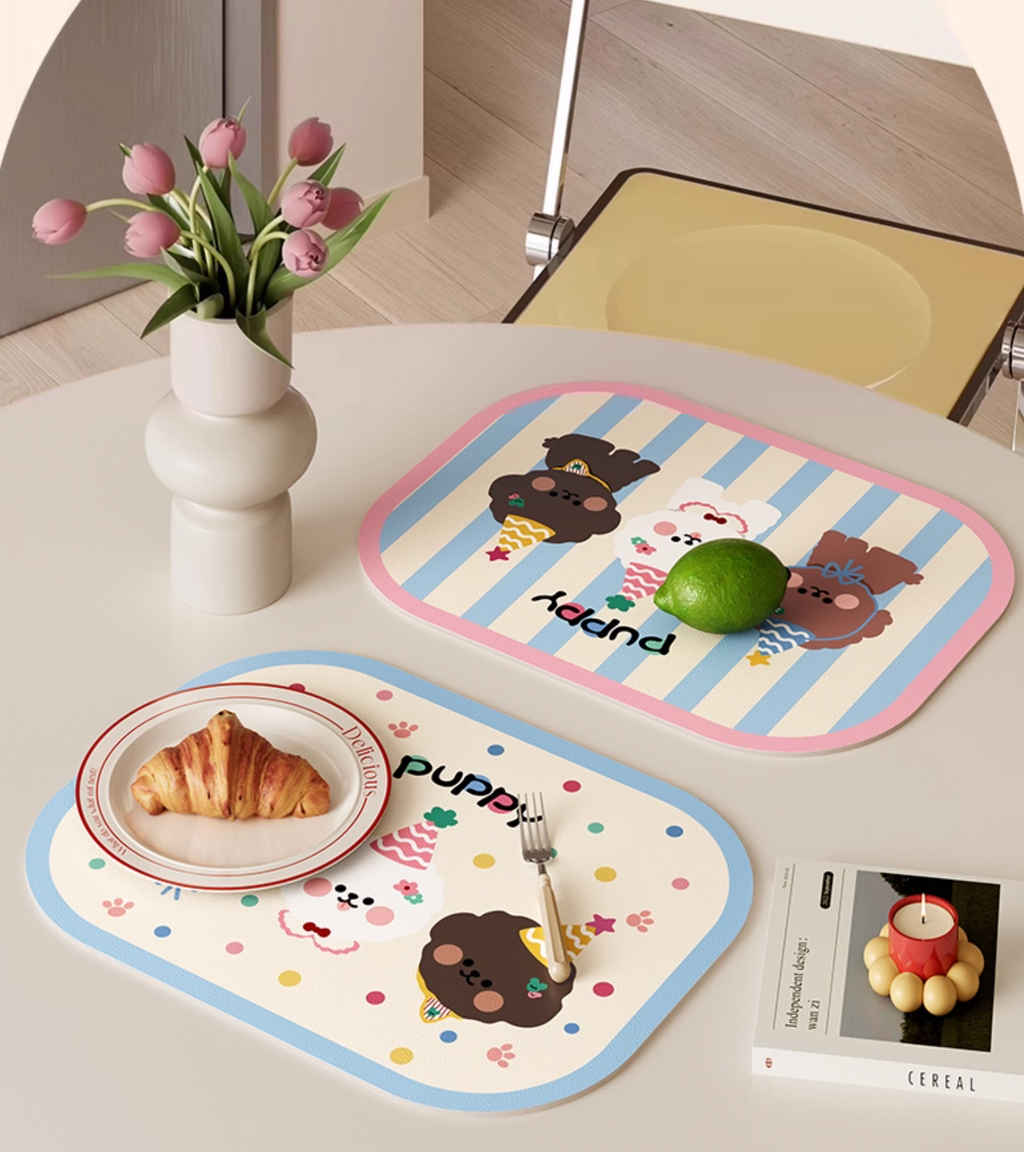 Cream Aesthetic Leather Waterproof Table Mat  | Modern Dining Mat |