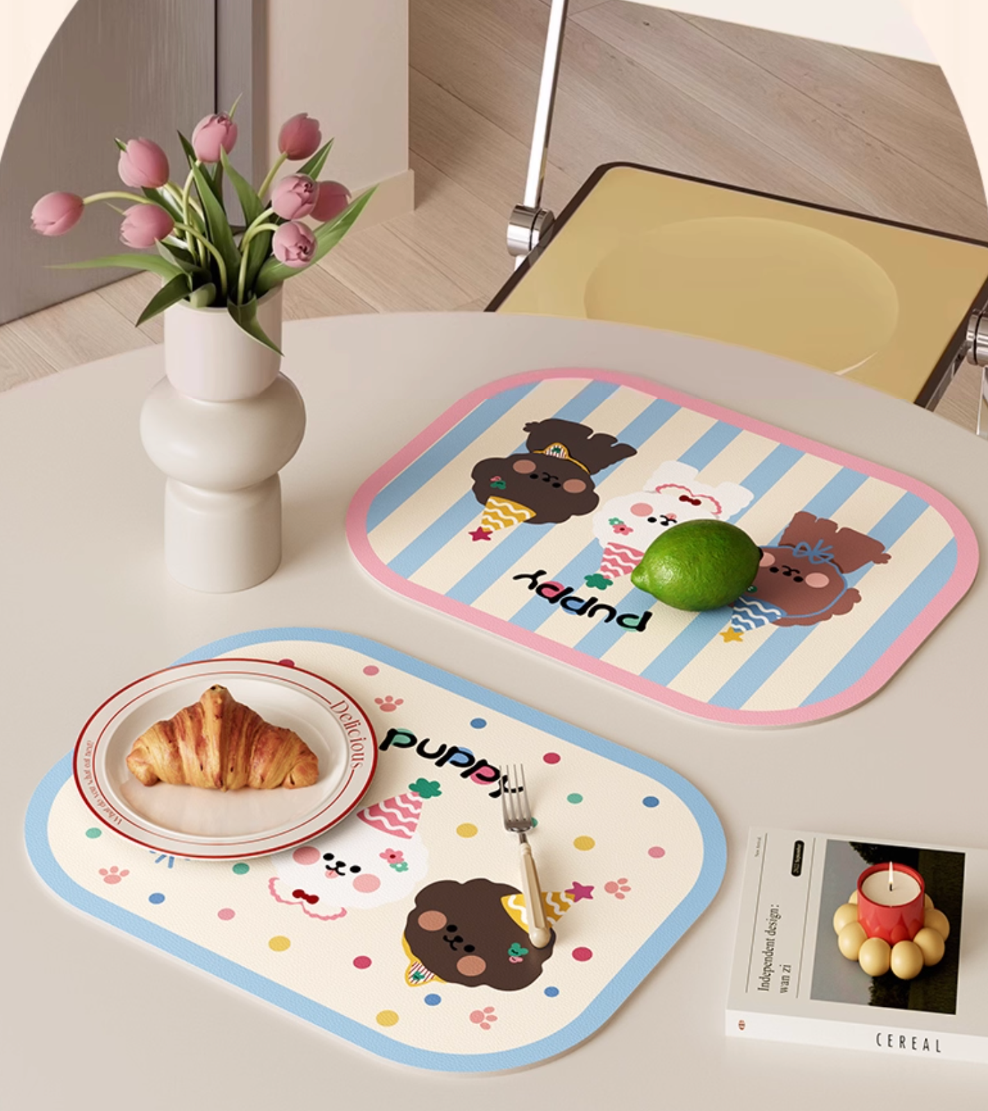 Cream Aesthetic Leather Waterproof Table Mat  | Modern Dining Mat |