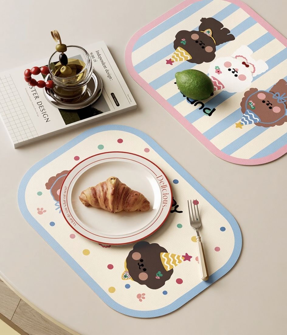 Cream Aesthetic Leather Waterproof Table Mat  | Modern Dining Mat |