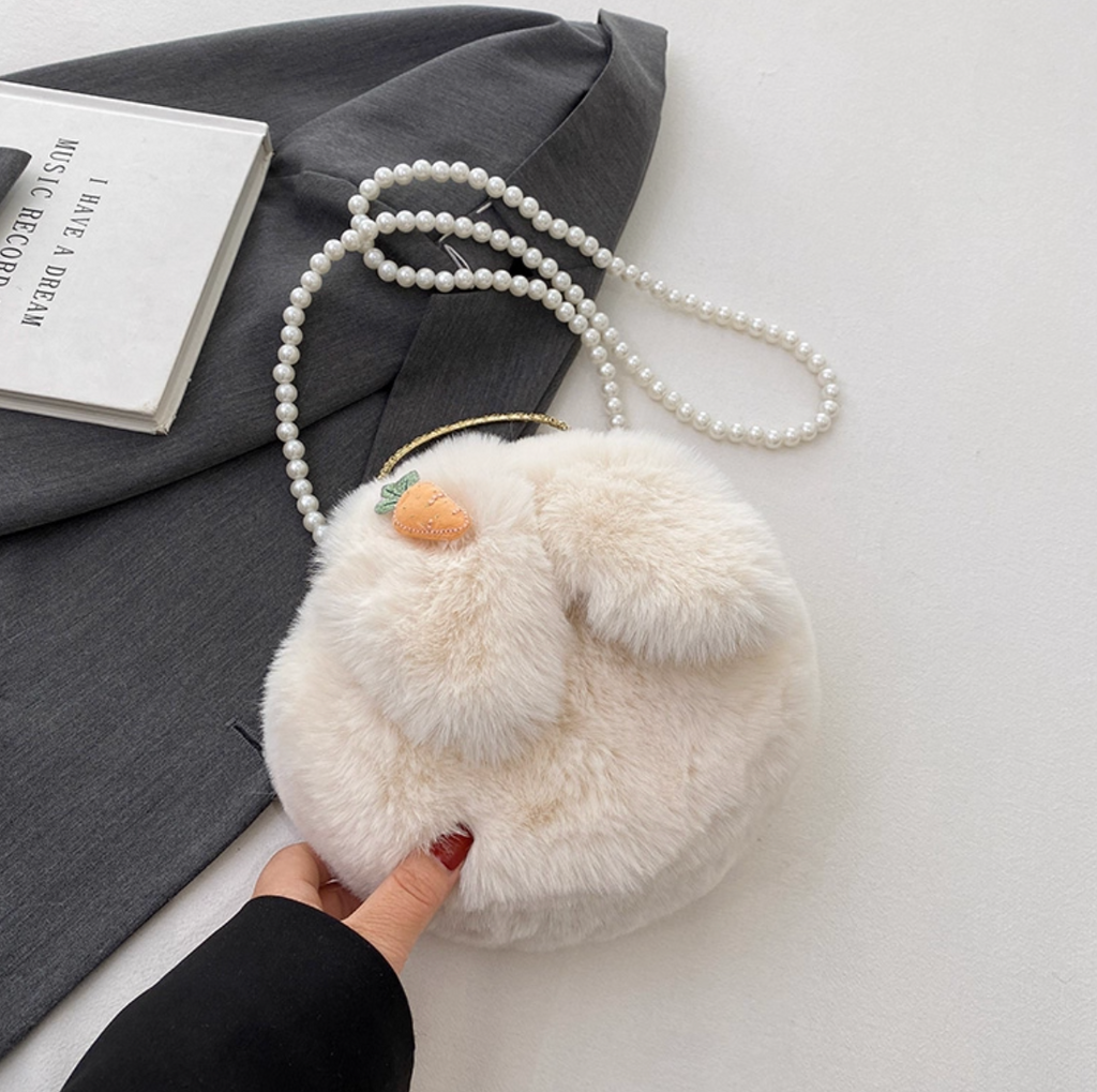 Plush Bunny Ear Handbag | Winter Furry Shoulder & Crossbody Bag | Cute Fluffy Chain Purse for Women  – 6 Colors