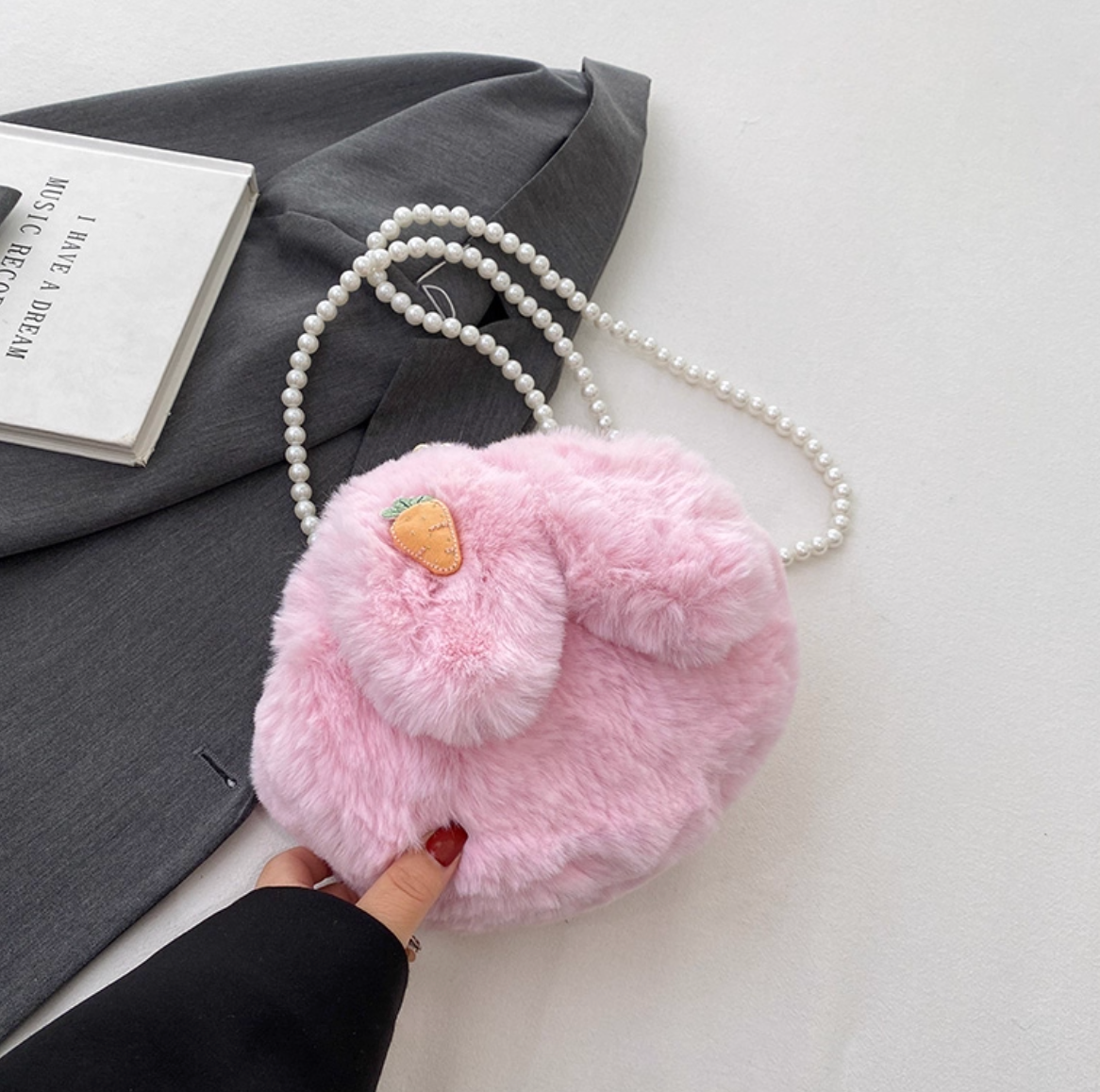 Plush Bunny Ear Handbag | Winter Furry Shoulder & Crossbody Bag | Cute Fluffy Chain Purse for Women  – 6 Colors