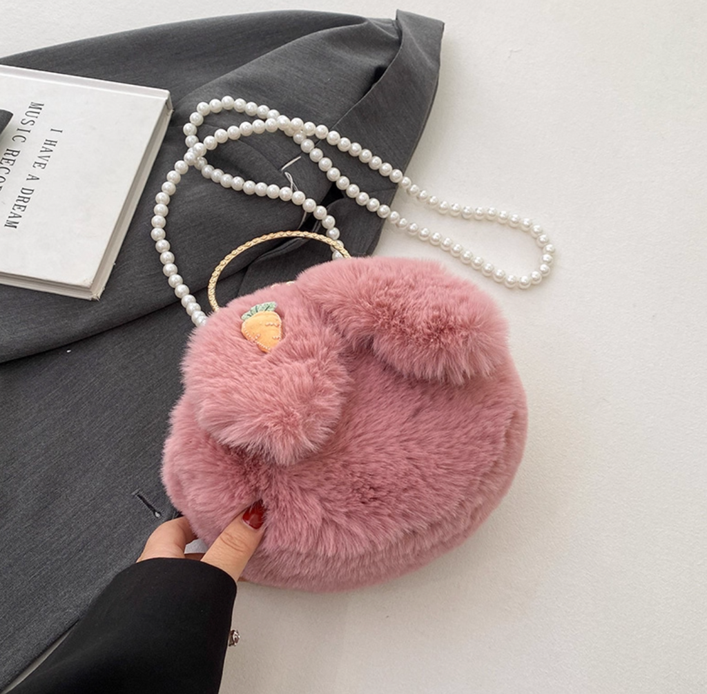 Plush Bunny Ear Handbag | Winter Furry Shoulder & Crossbody Bag | Cute Fluffy Chain Purse for Women  – 6 Colors
