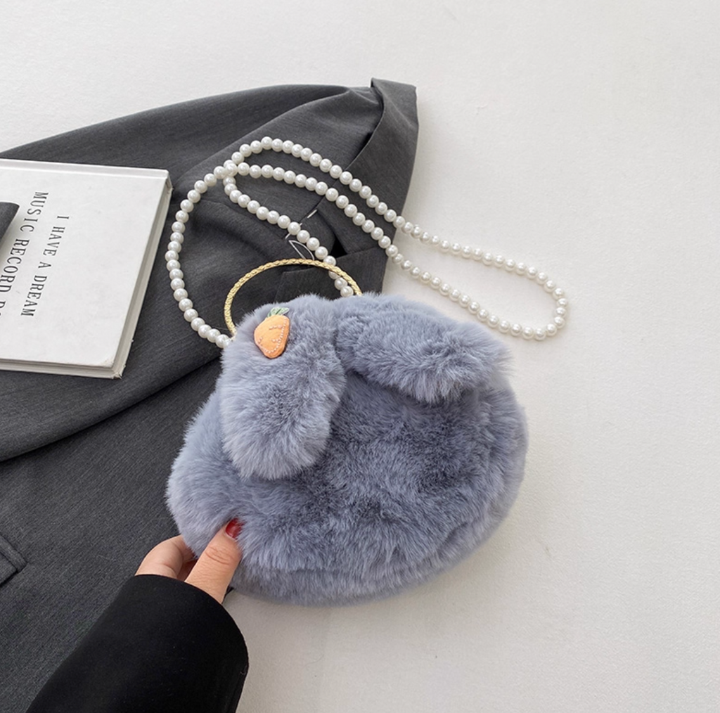 Plush Bunny Ear Handbag | Winter Furry Shoulder & Crossbody Bag | Cute Fluffy Chain Purse for Women  – 6 Colors