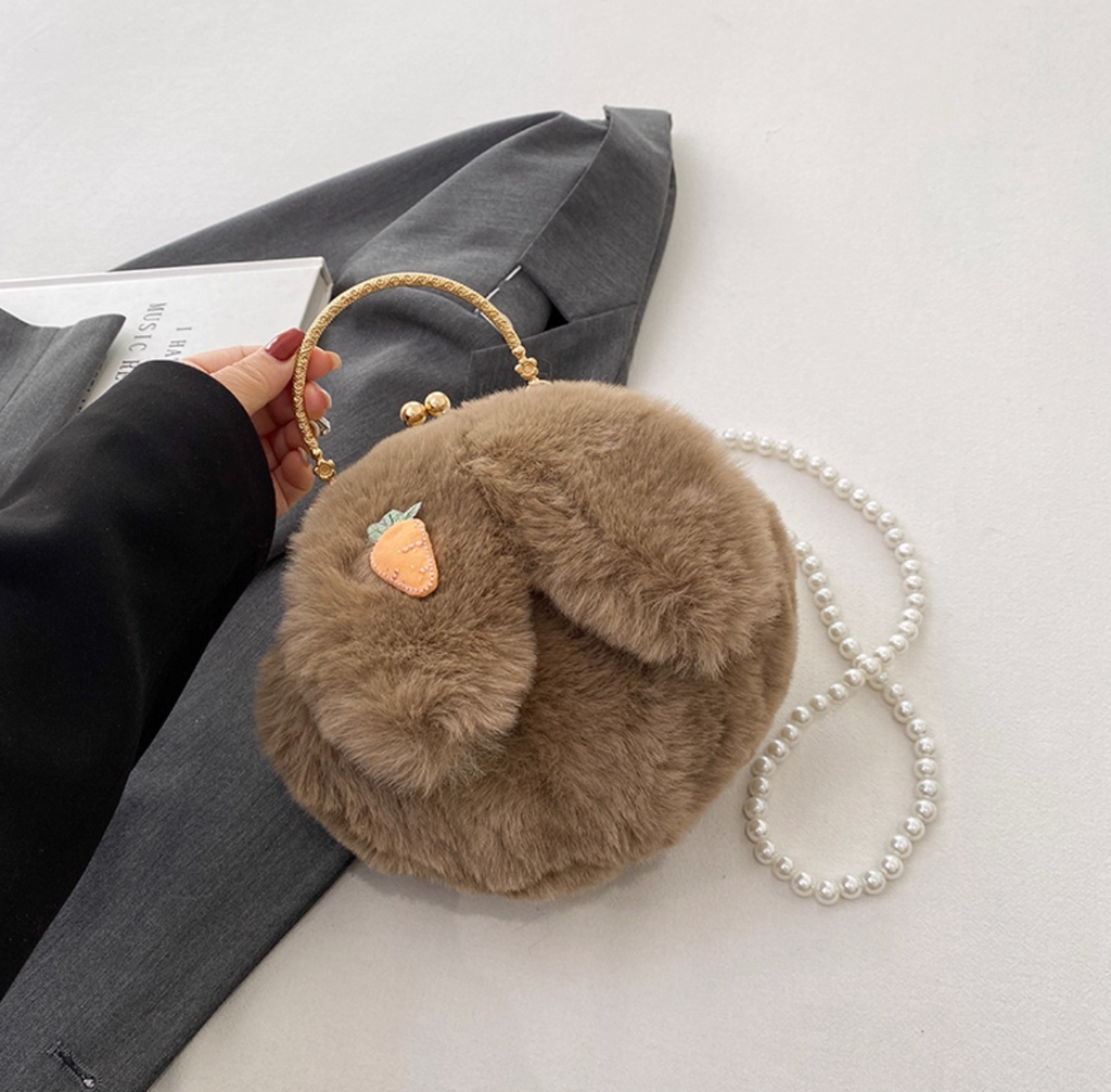 Plush Bunny Ear Handbag | Winter Furry Shoulder & Crossbody Bag | Cute Fluffy Chain Purse for Women  – 6 Colors