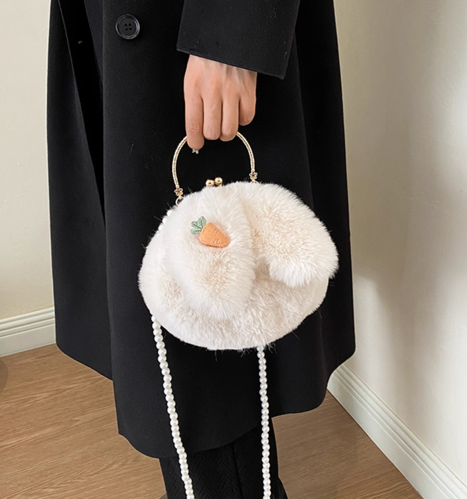 Plush Bunny Ear Handbag | Winter Furry Shoulder & Crossbody Bag | Cute Fluffy Chain Purse for Women  – 6 Colors