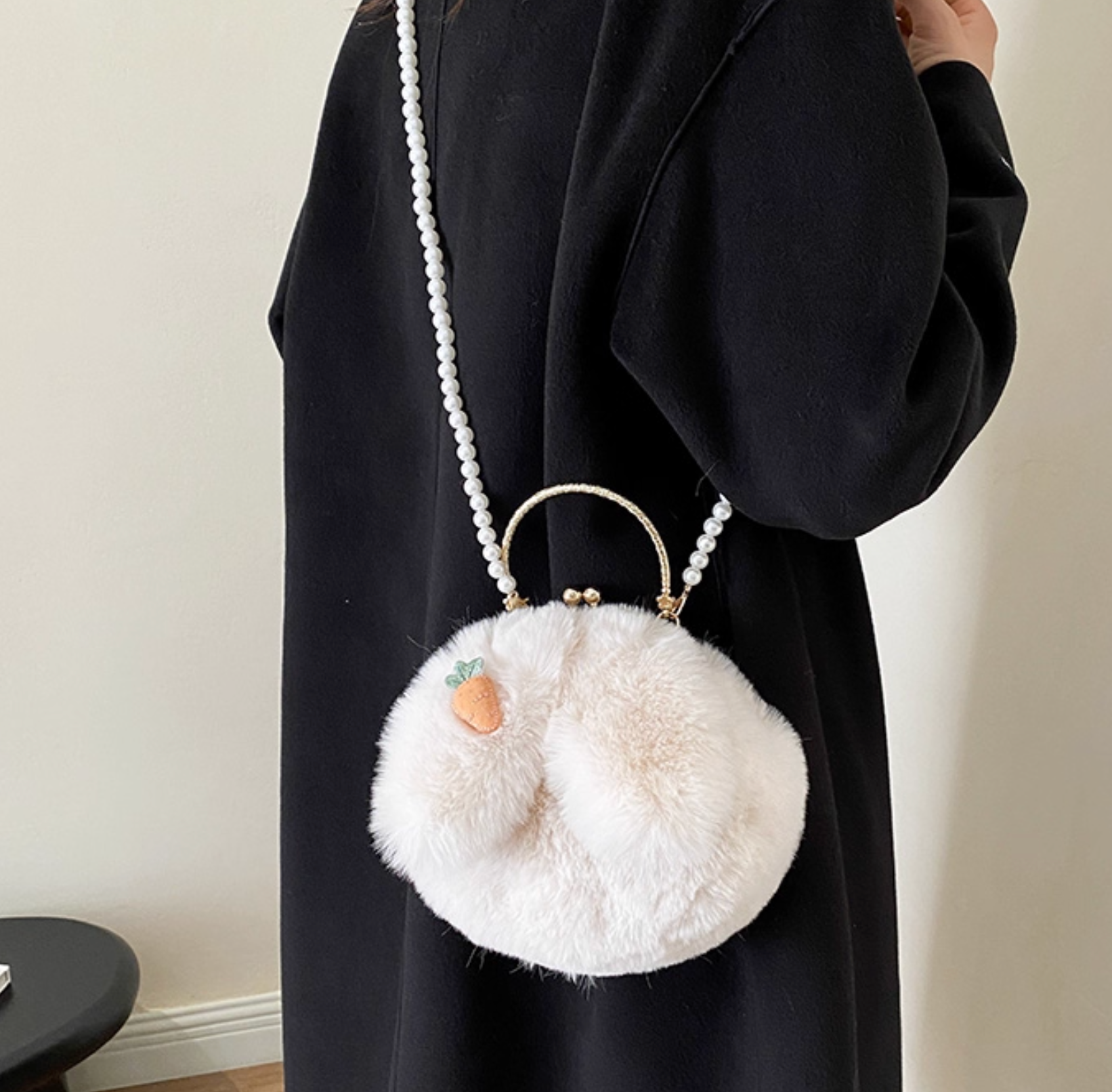 Plush Bunny Ear Handbag | Winter Furry Shoulder & Crossbody Bag | Cute Fluffy Chain Purse for Women  – 6 Colors