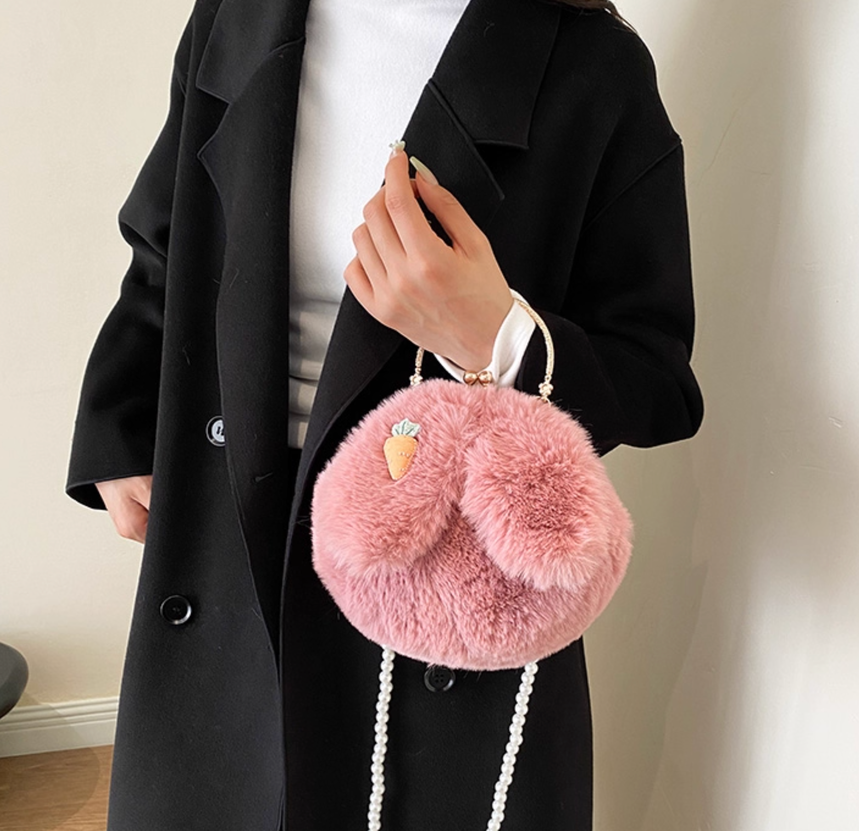 Plush Bunny Ear Handbag | Winter Furry Shoulder & Crossbody Bag | Cute Fluffy Chain Purse for Women  – 6 Colors