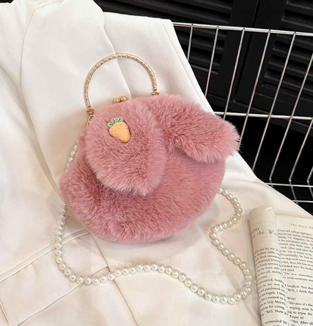 Plush Bunny Ear Handbag | Winter Furry Shoulder & Crossbody Bag | Cute Fluffy Chain Purse for Women  – 6 Colors