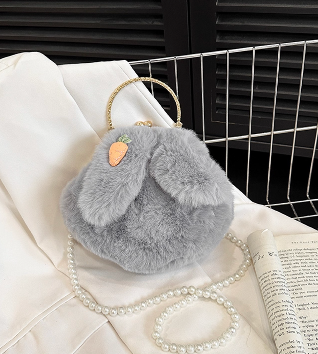 Plush Bunny Ear Handbag | Winter Furry Shoulder & Crossbody Bag | Cute Fluffy Chain Purse for Women  – 6 Colors