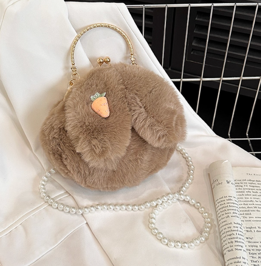 Plush Bunny Ear Handbag | Winter Furry Shoulder & Crossbody Bag | Cute Fluffy Chain Purse for Women  – 6 Colors