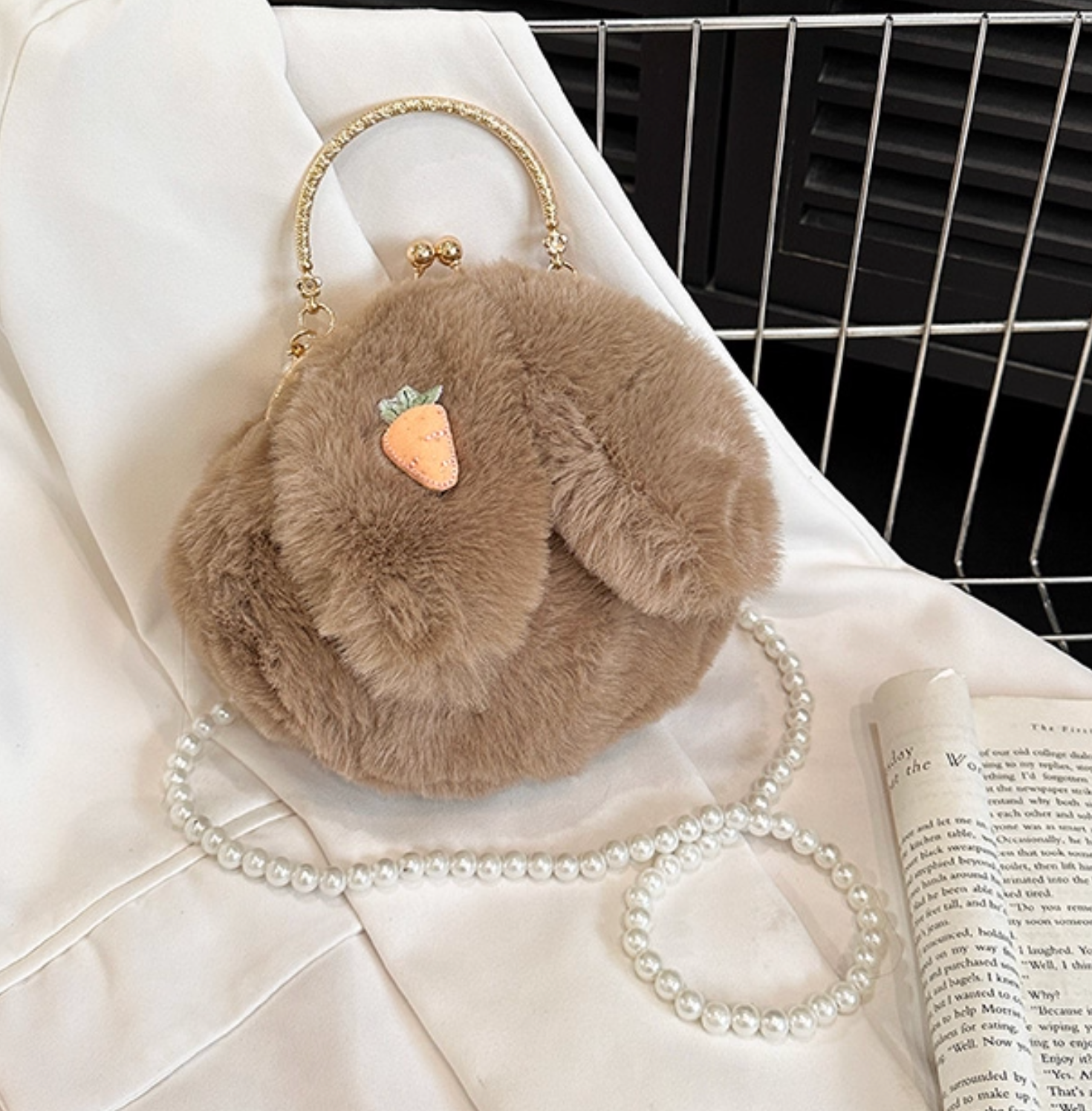 Plush Bunny Ear Handbag | Winter Furry Shoulder & Crossbody Bag | Cute Fluffy Chain Purse for Women  – 6 Colors