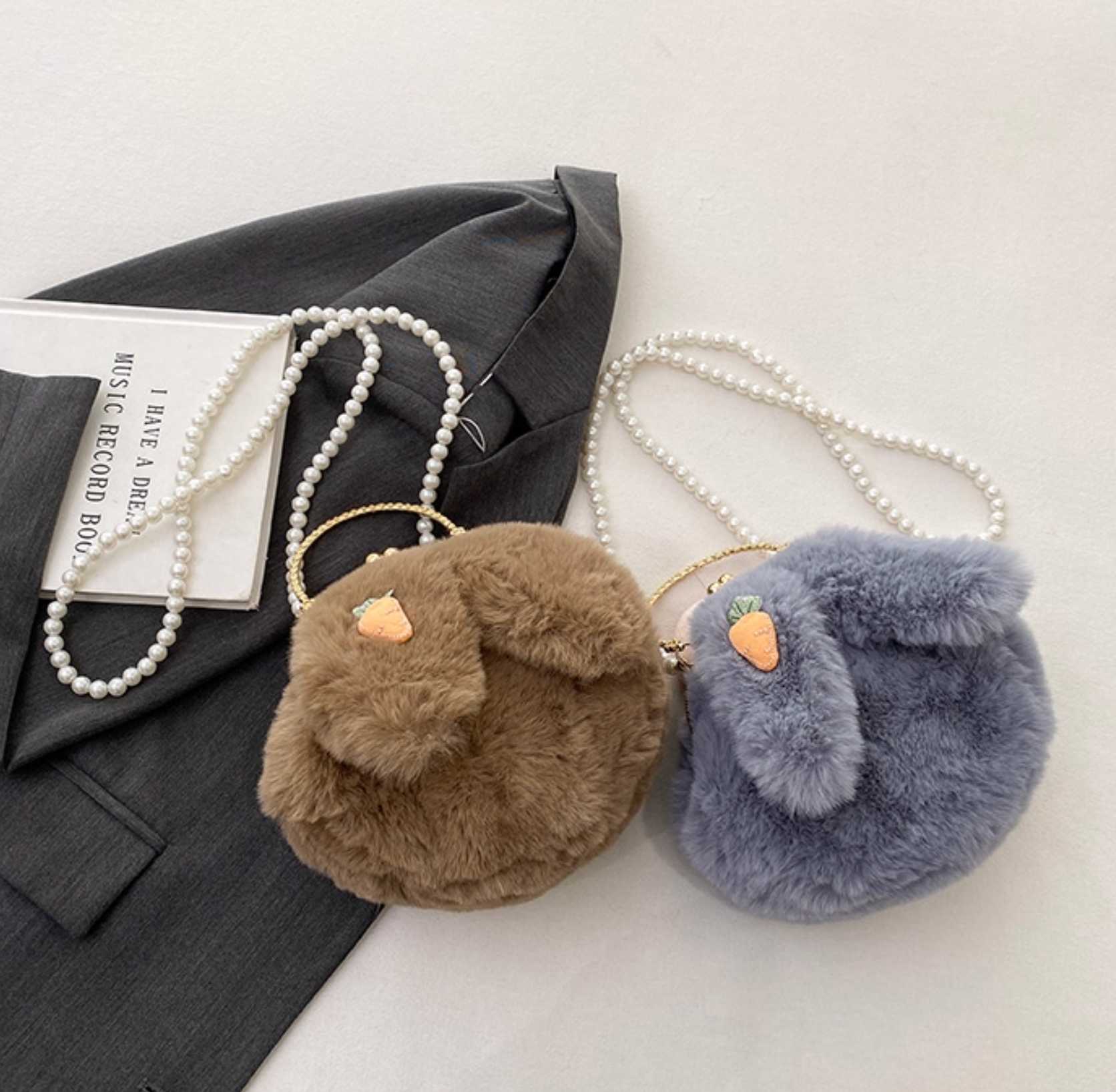 Plush Bunny Ear Handbag | Winter Furry Shoulder & Crossbody Bag | Cute Fluffy Chain Purse for Women  – 6 Colors