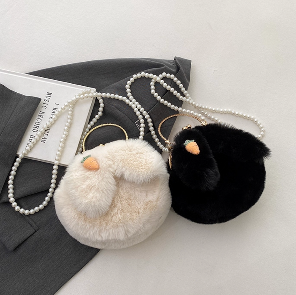 Plush Bunny Ear Handbag | Winter Furry Shoulder & Crossbody Bag | Cute Fluffy Chain Purse for Women  – 6 Colors