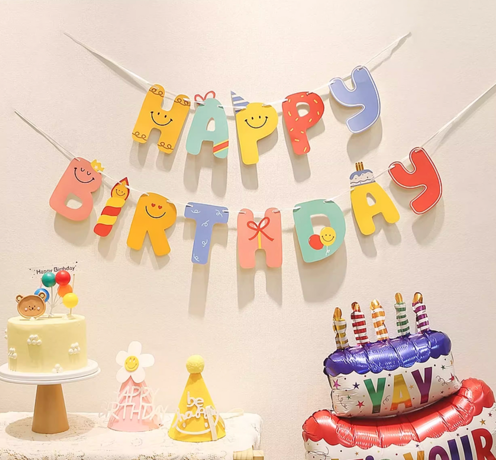 Happy Birthday Banner| Reusable Party Banner | Birthday Decoration｜Cloud & Flower Themed Party Decor