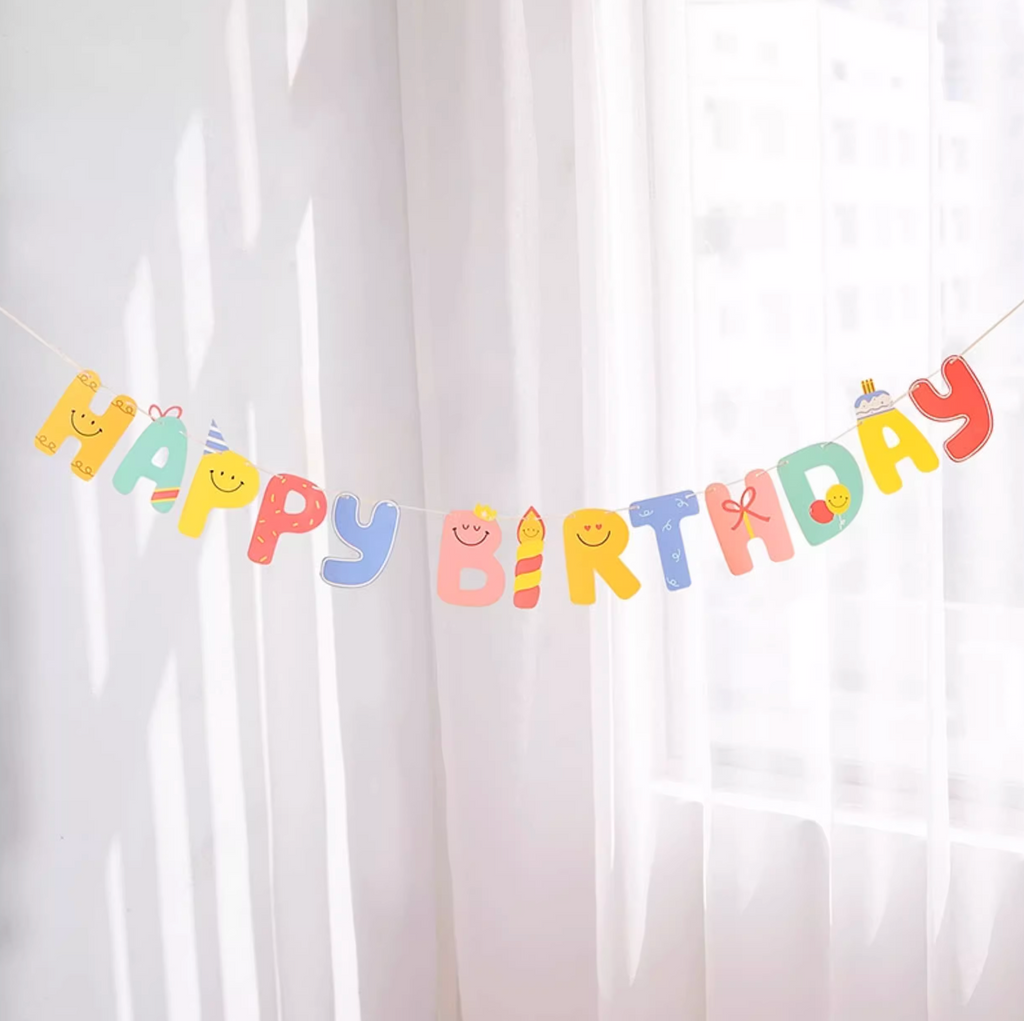 Happy Birthday Banner| Reusable Party Banner | Birthday Decoration｜Cloud & Flower Themed Party Decor