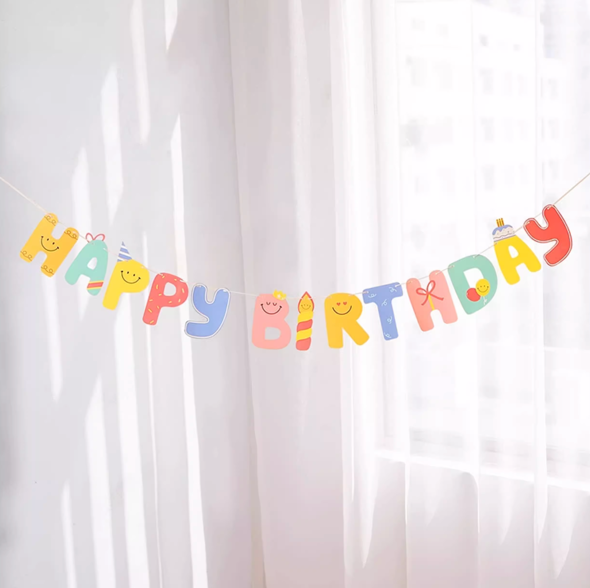 Happy Birthday Banner| Reusable Party Banner | Birthday Decoration｜Cloud & Flower Themed Party Decor