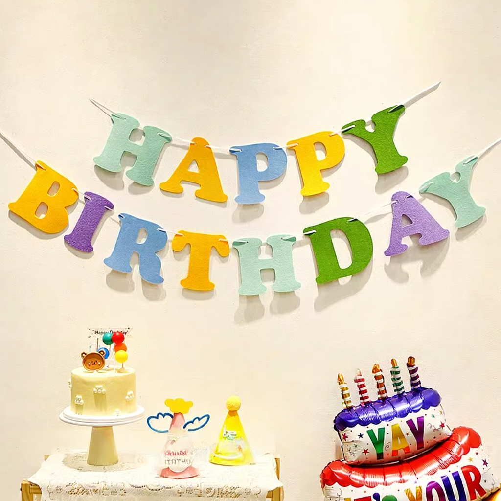 Happy Birthday Banner| Reusable Party Banner | Birthday Decoration｜Cloud & Flower Themed Party Decor