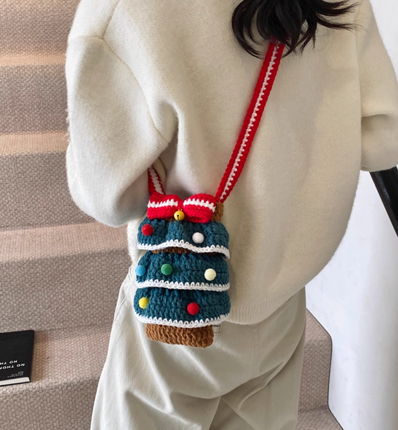 Handmade Crochet Christmas Tree Crossbody Bag | Cute Knitted Winter Purse for Women & Kids