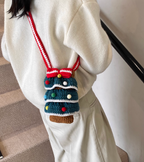 Handmade Crochet Christmas Tree Crossbody Bag | Cute Knitted Winter Purse for Women & Kids