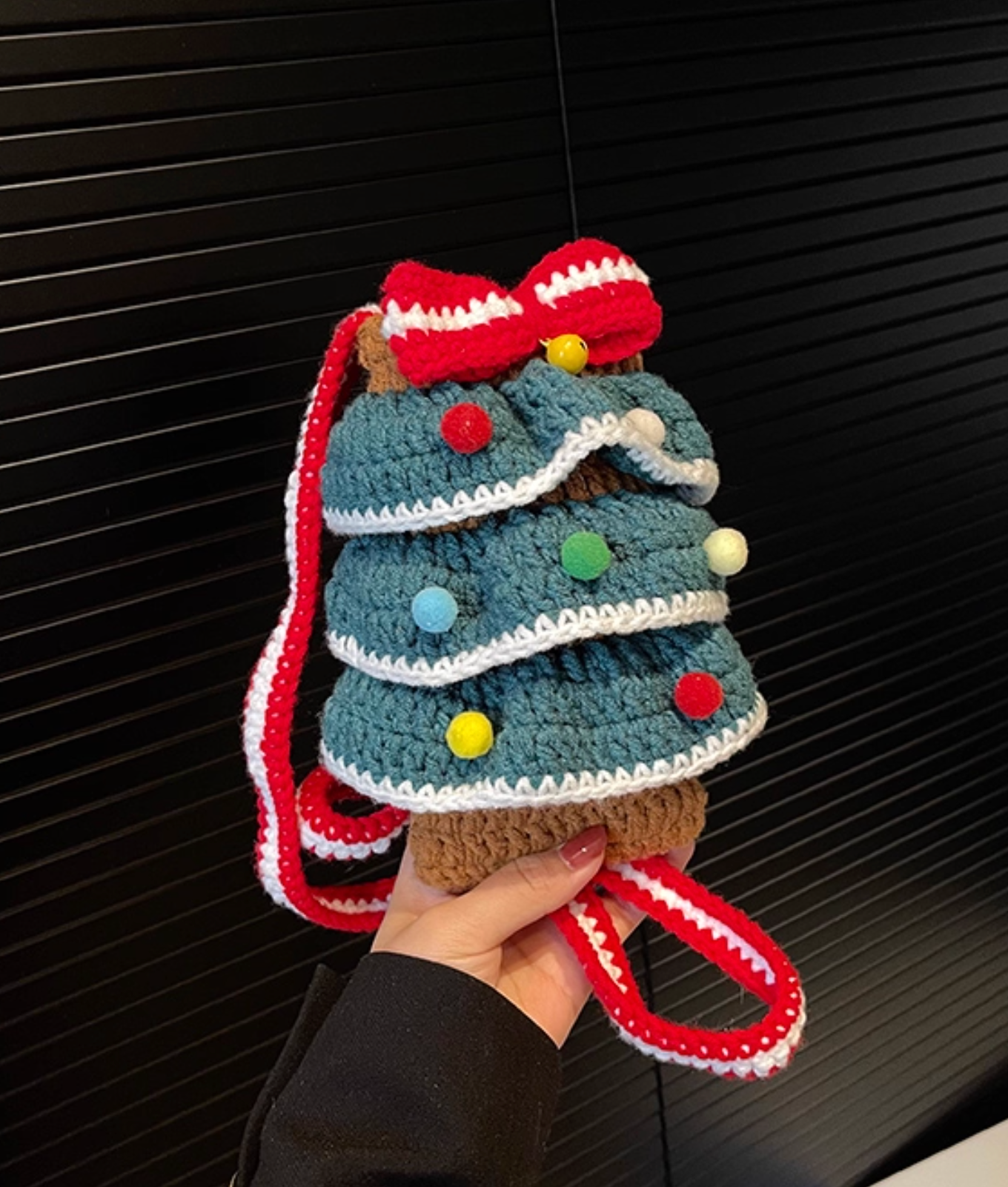 Handmade Crochet Christmas Tree Crossbody Bag | Cute Knitted Winter Purse for Women & Kids