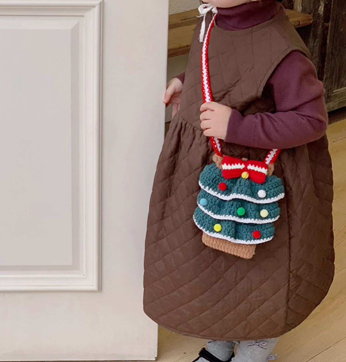 Handmade Crochet Christmas Tree Crossbody Bag | Cute Knitted Winter Purse for Women & Kids