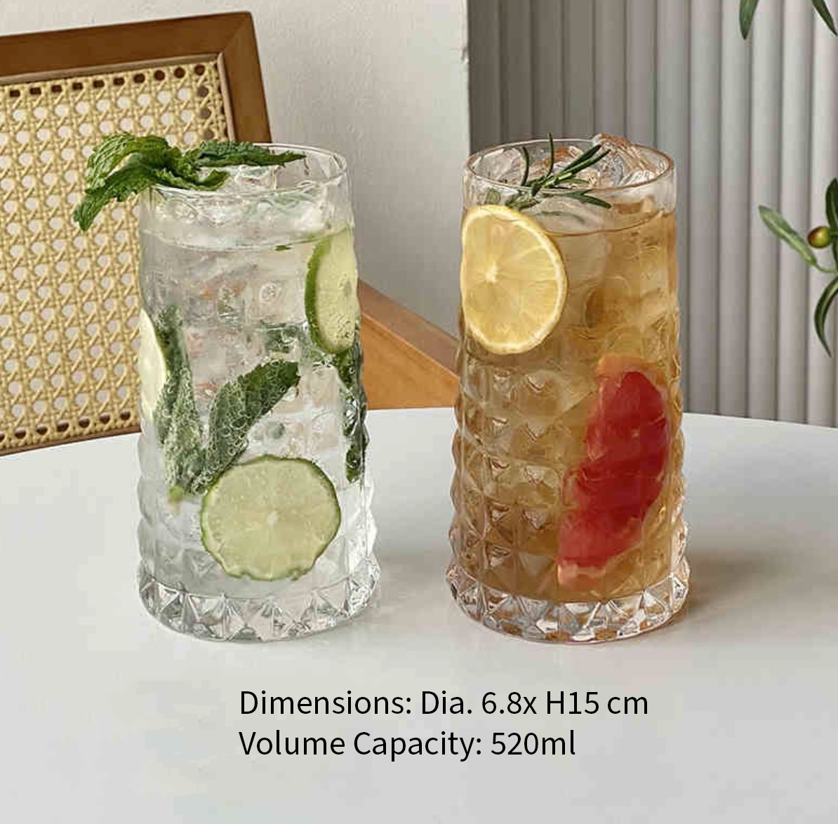 Diamond Glass Cup - 400ml / 480ml / 520ml