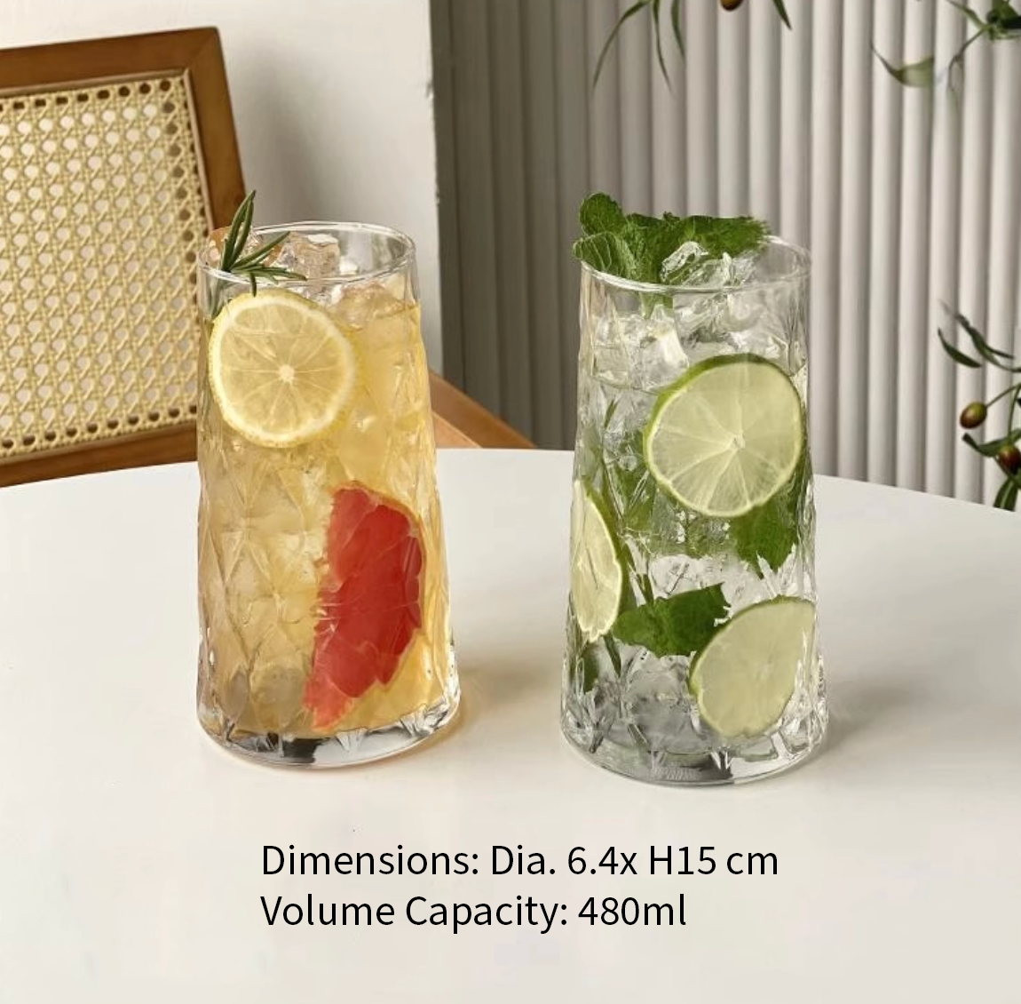 Diamond Glass Cup - 400ml / 480ml / 520ml
