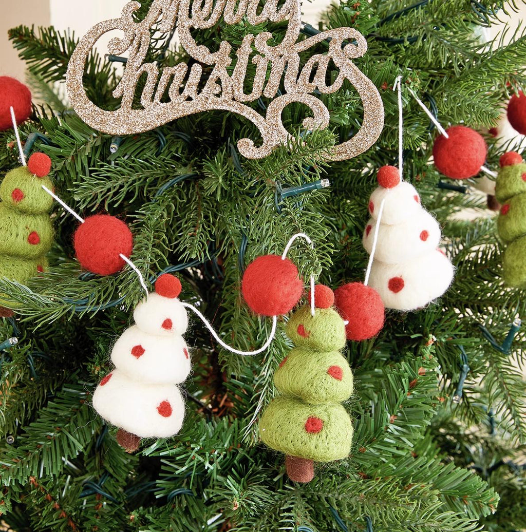 Christmas Garland Felt Ball Santa & Pine Tree Hanging